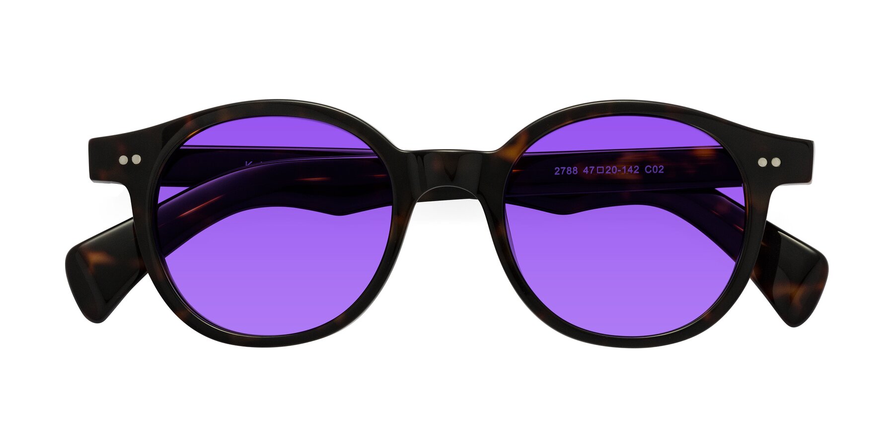 Folded Front of Kaju in Dark Tortoise with Purple Tinted Lenses