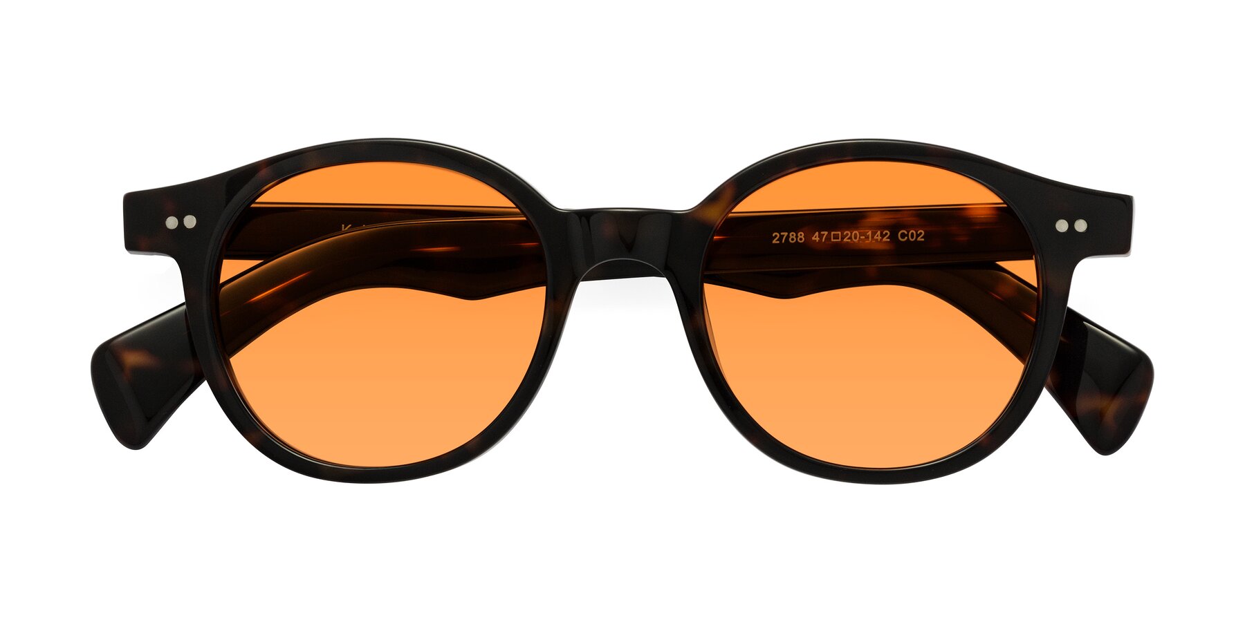 Folded Front of Kaju in Dark Tortoise with Orange Tinted Lenses