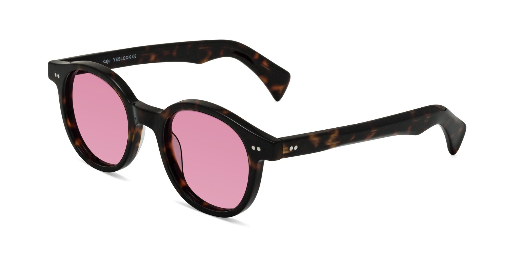 Angle of Kaju in Dark Tortoise with Medium Wine Tinted Lenses