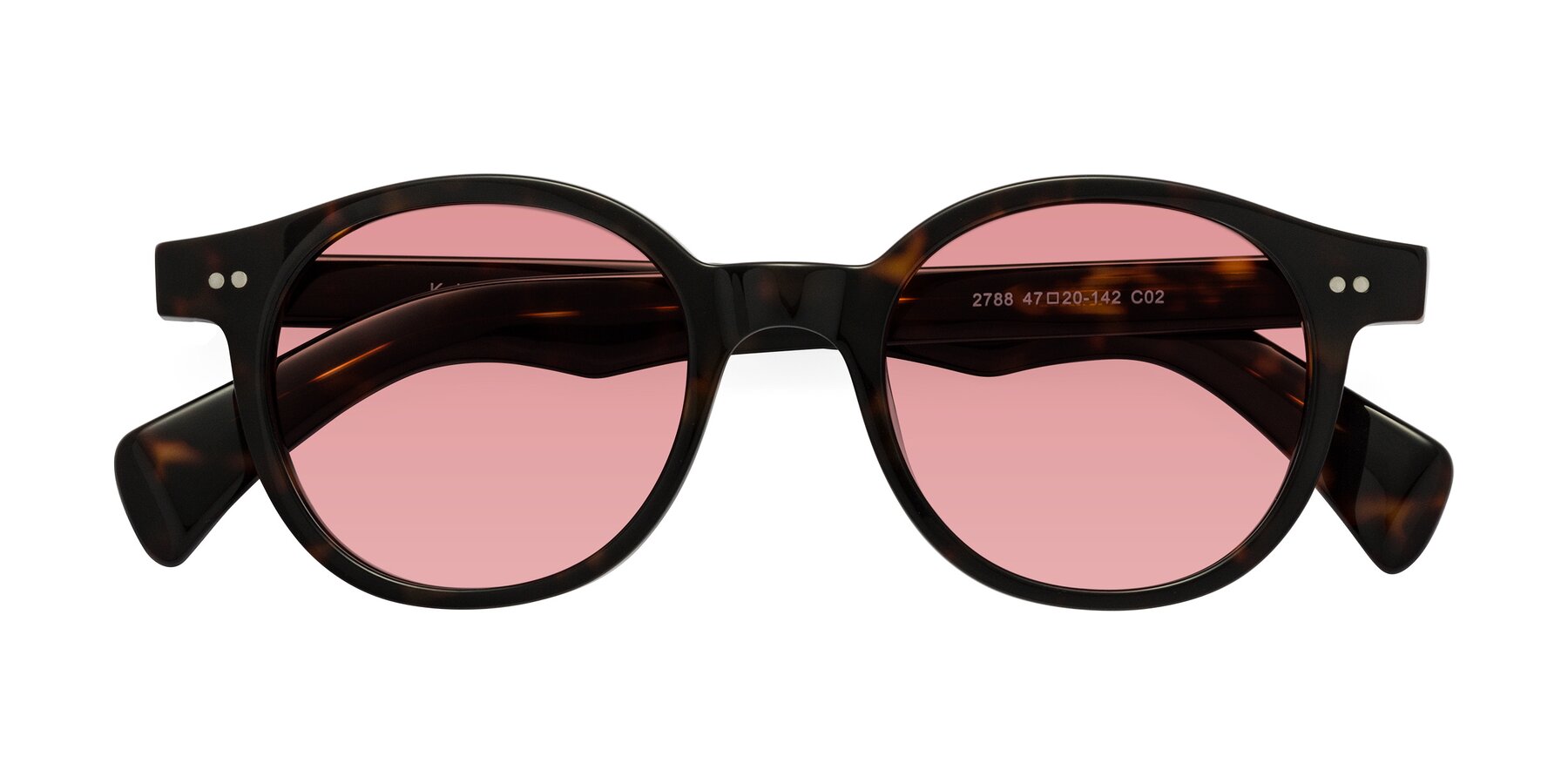Folded Front of Kaju in Dark Tortoise with Medium Garnet Tinted Lenses