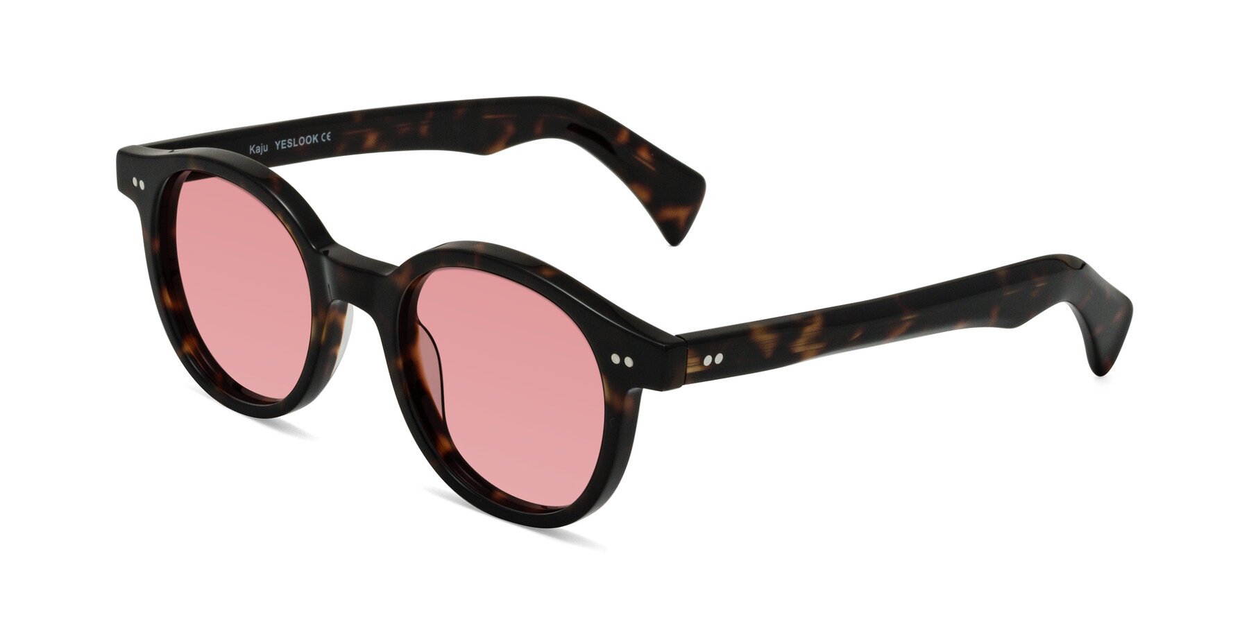 Angle of Kaju in Dark Tortoise with Medium Garnet Tinted Lenses