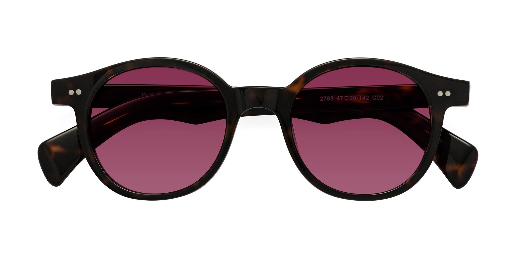 Folded Front of Kaju in Dark Tortoise with Wine Tinted Lenses