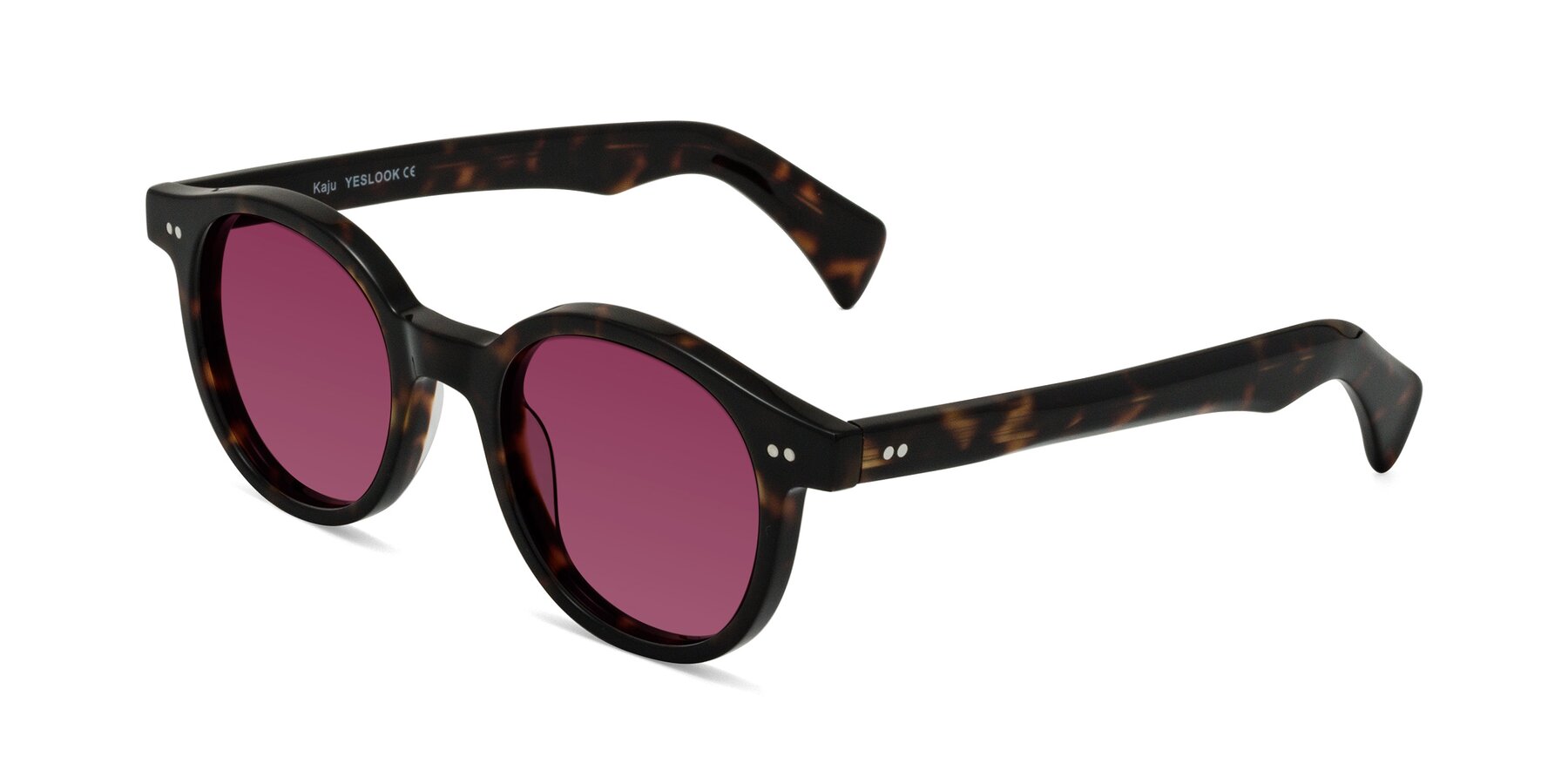 Angle of Kaju in Dark Tortoise with Wine Tinted Lenses