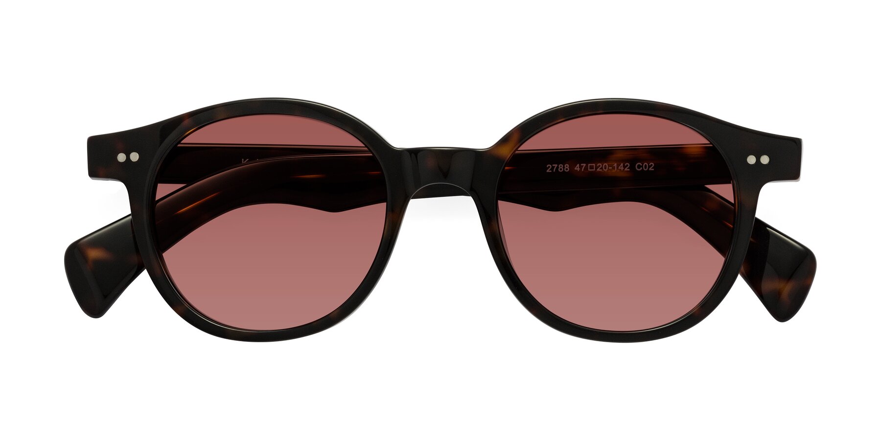 Folded Front of Kaju in Dark Tortoise with Garnet Tinted Lenses