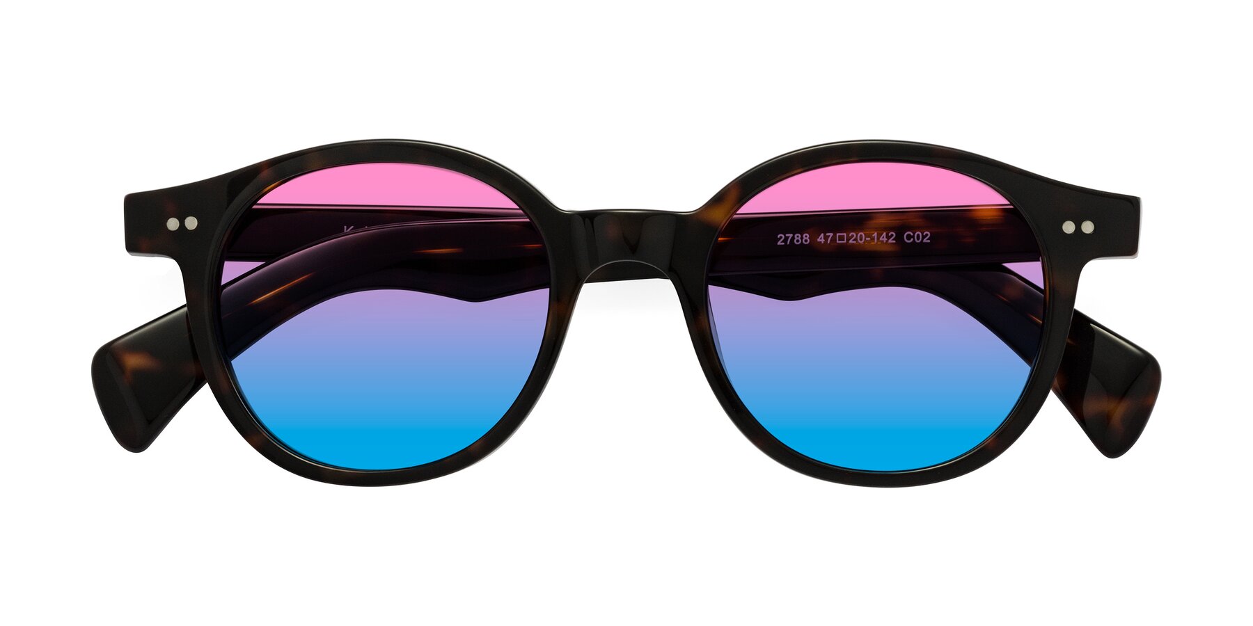 Folded Front of Kaju in Dark Tortoise with Pink / Blue Gradient Lenses
