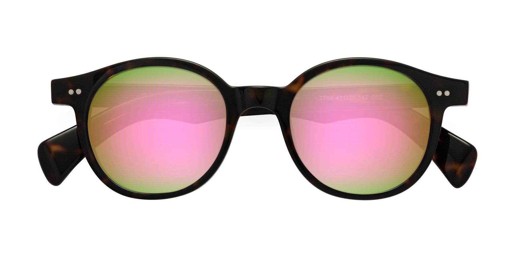Folded Front of Kaju in Dark Tortoise with Pink Mirrored Lenses