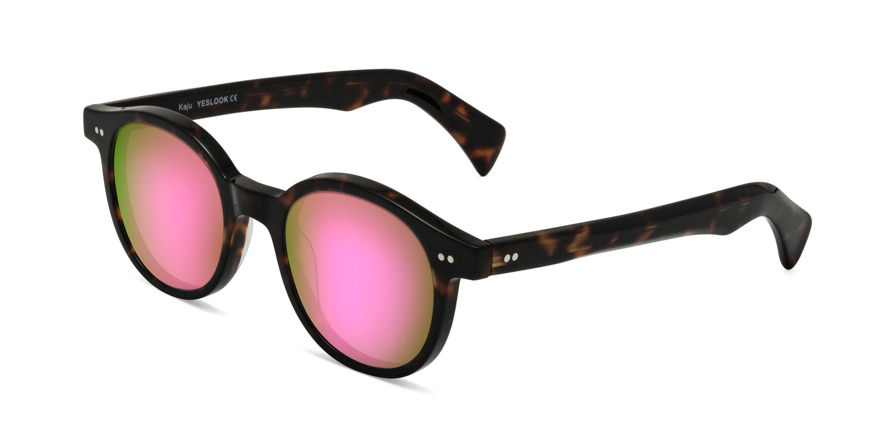 Angle of Kaju in Dark Tortoise with Pink Mirrored Lenses