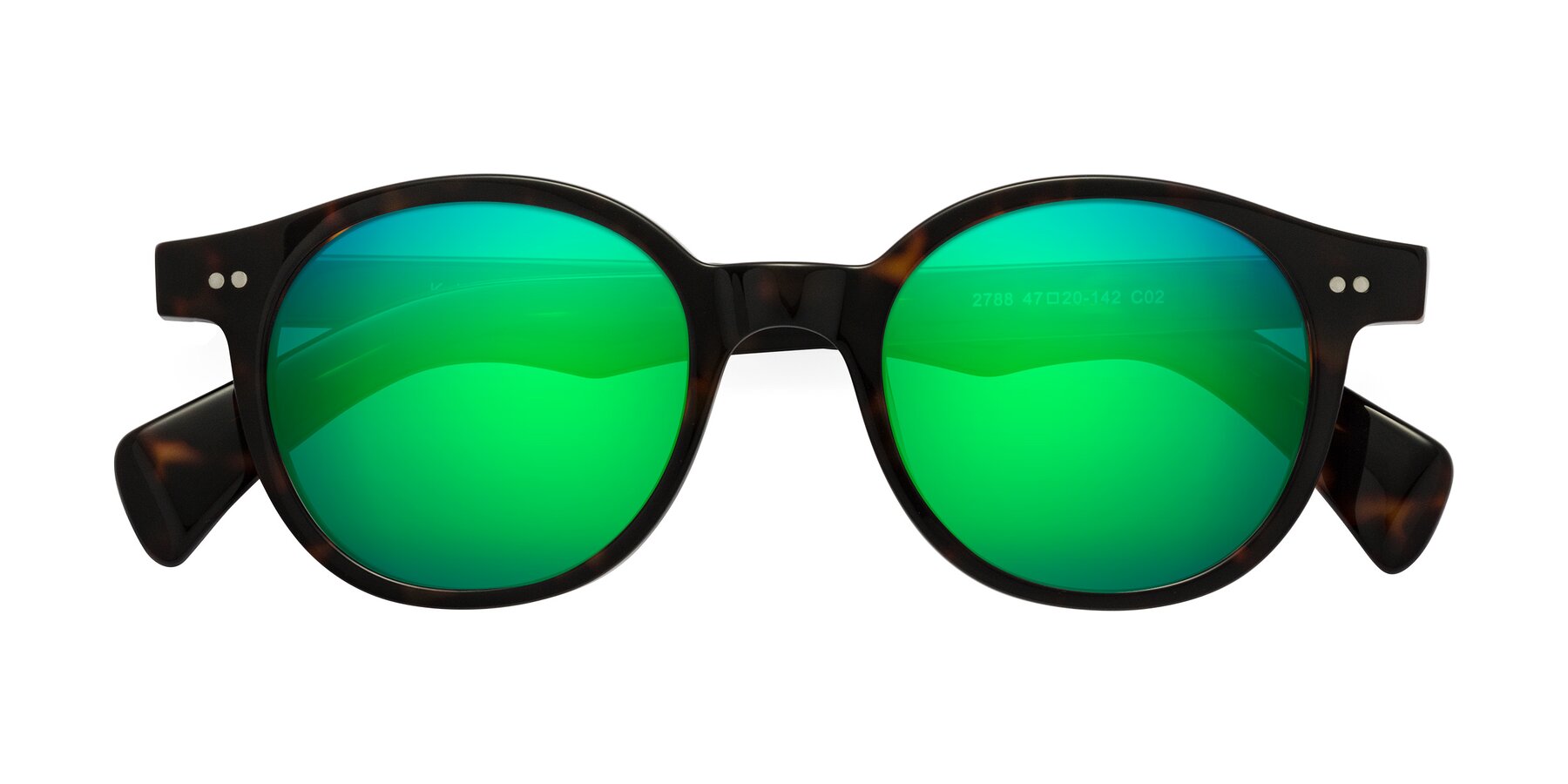Folded Front of Kaju in Dark Tortoise with Green Mirrored Lenses