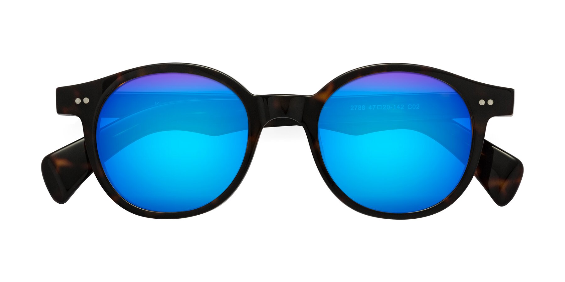 Folded Front of Kaju in Dark Tortoise with Blue Mirrored Lenses