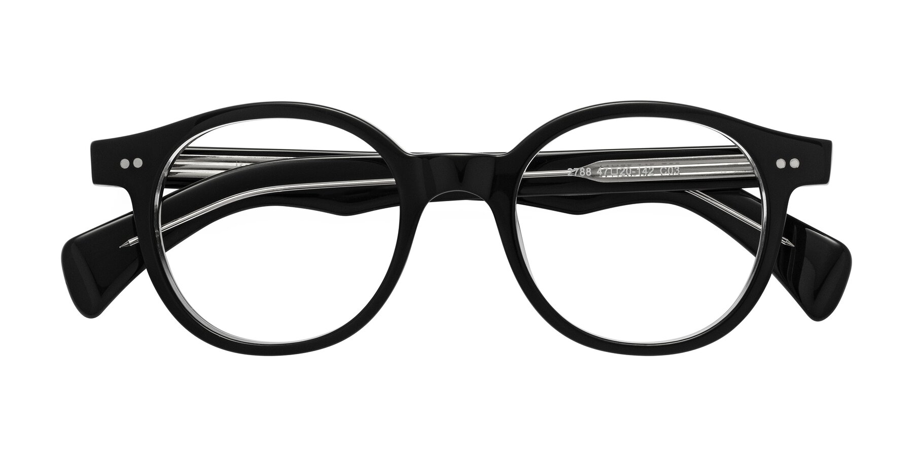 Folded Front of Kaju in Black/Clear with Clear Eyeglass Lenses