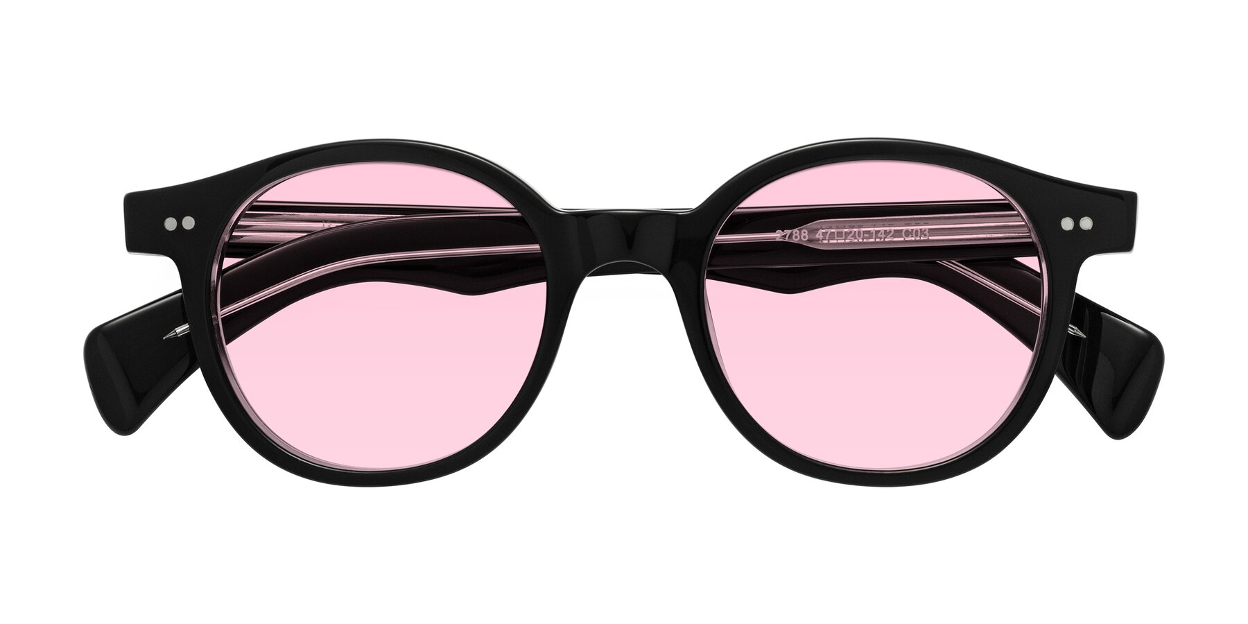 Folded Front of Kaju in Black/Clear with Light Pink Tinted Lenses