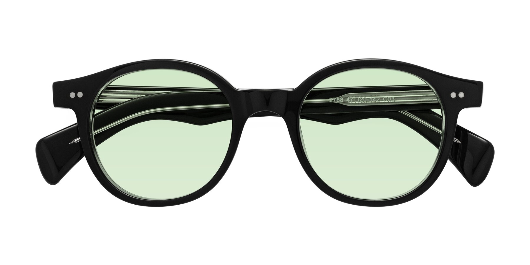 Folded Front of Kaju in Black/Clear with Light Green Tinted Lenses