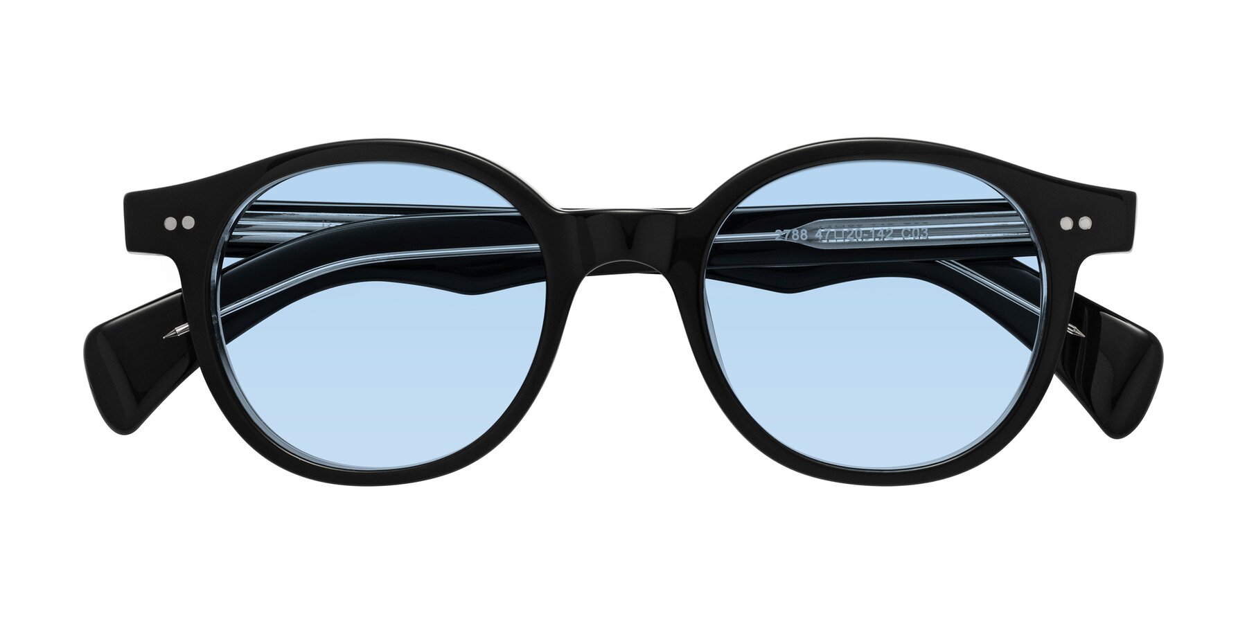 Folded Front of Kaju in Black/Clear with Light Blue Tinted Lenses