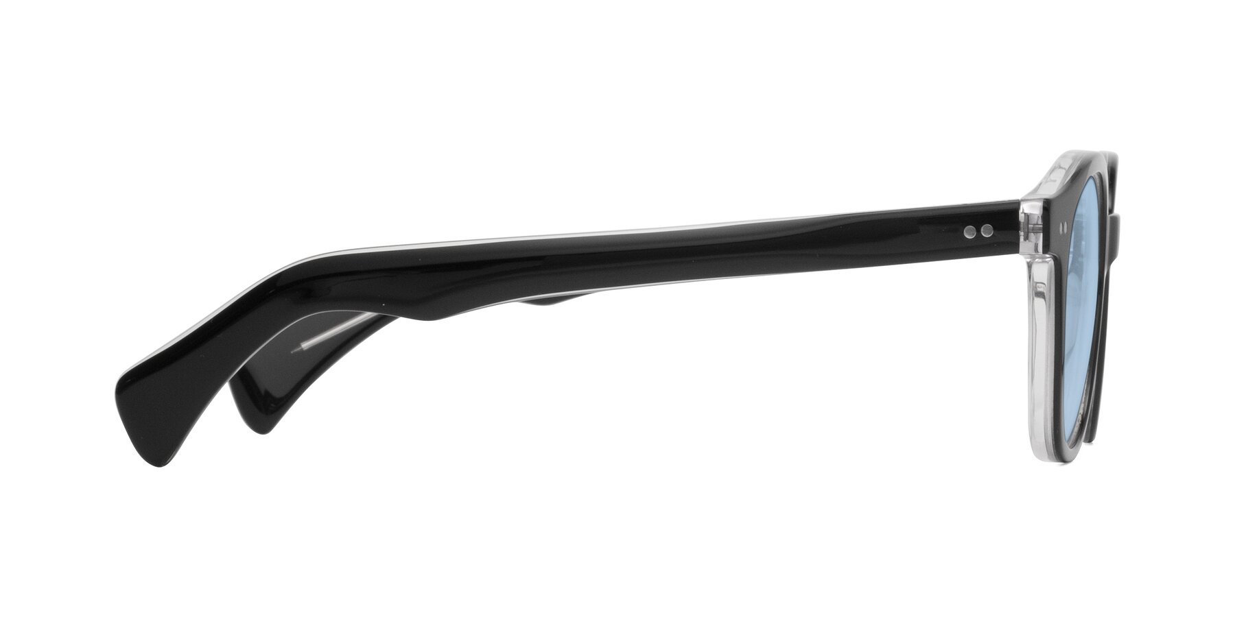 Side of Kaju in Black/Clear with Light Blue Tinted Lenses