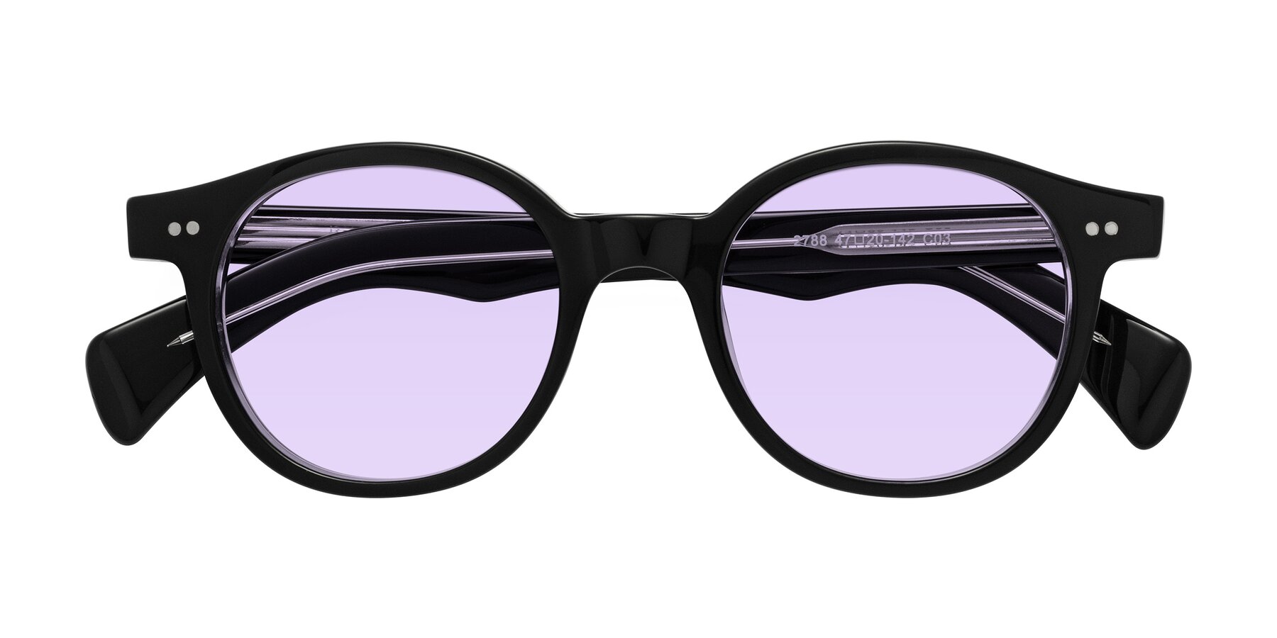 Folded Front of Kaju in Black/Clear with Light Purple Tinted Lenses