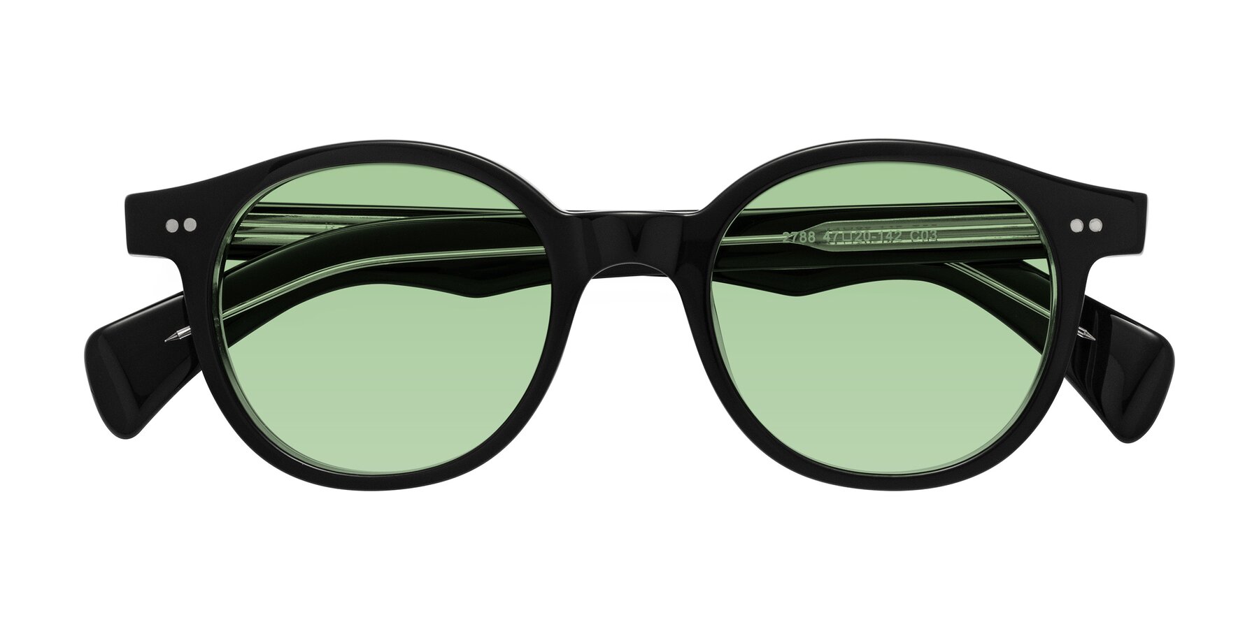 Folded Front of Kaju in Black/Clear with Medium Green Tinted Lenses