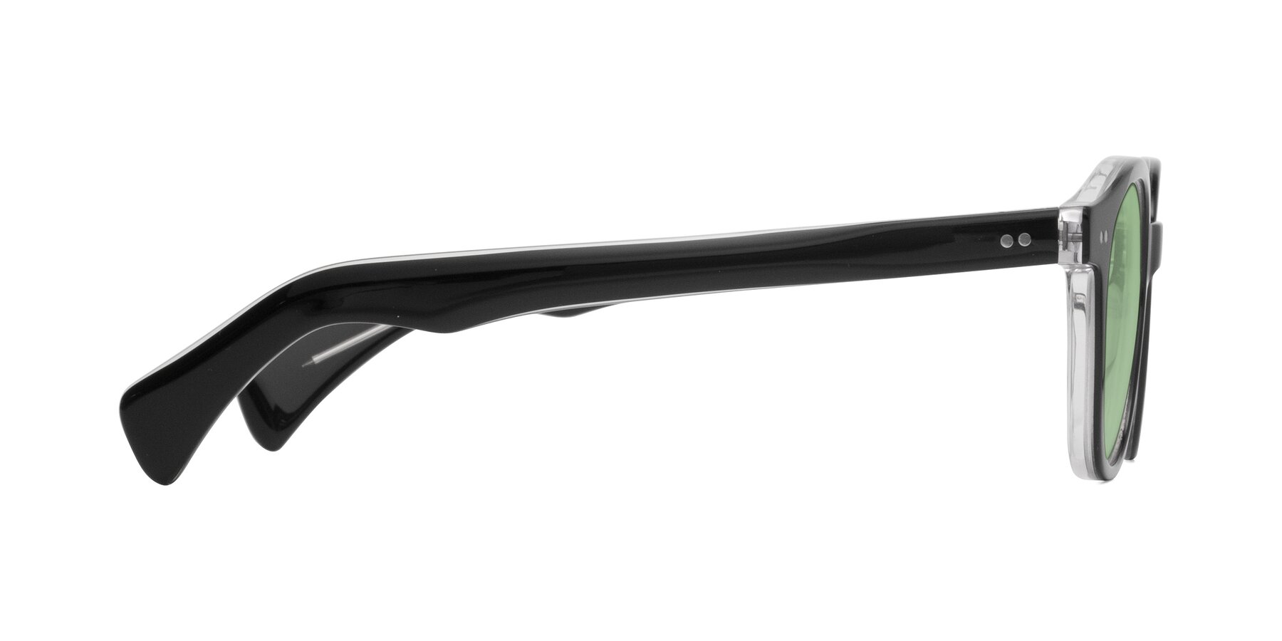 Side of Kaju in Black/Clear with Medium Green Tinted Lenses
