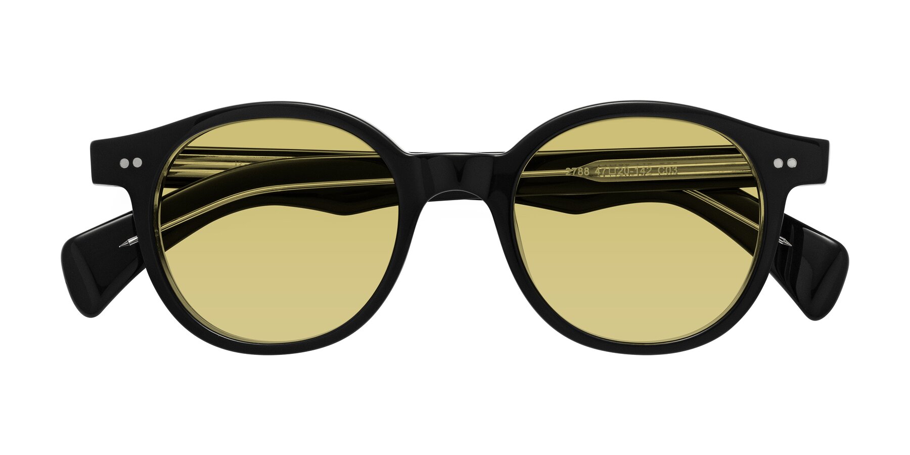 Folded Front of Kaju in Black/Clear with Medium Champagne Tinted Lenses