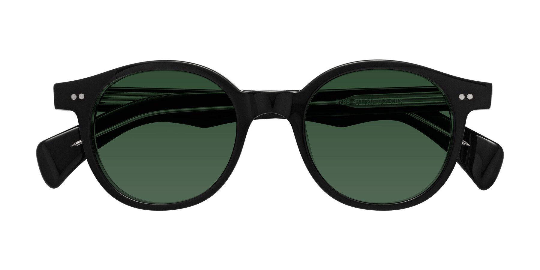 Folded Front of Kaju in Black/Clear with Green Tinted Lenses