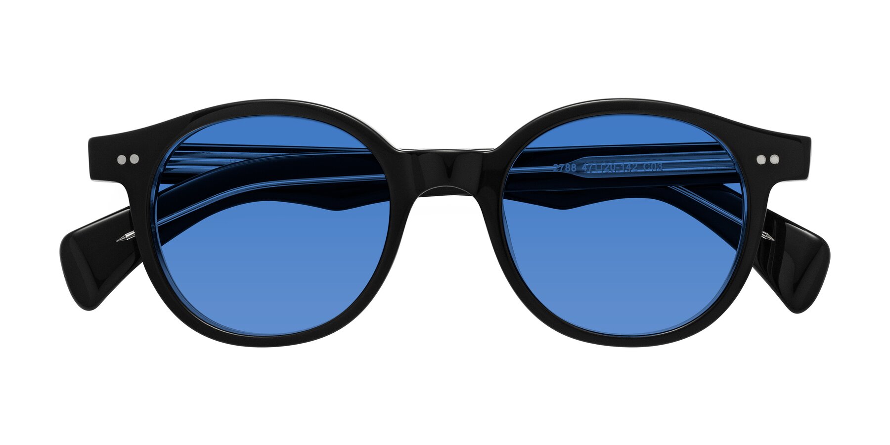 Folded Front of Kaju in Black/Clear with Blue Tinted Lenses