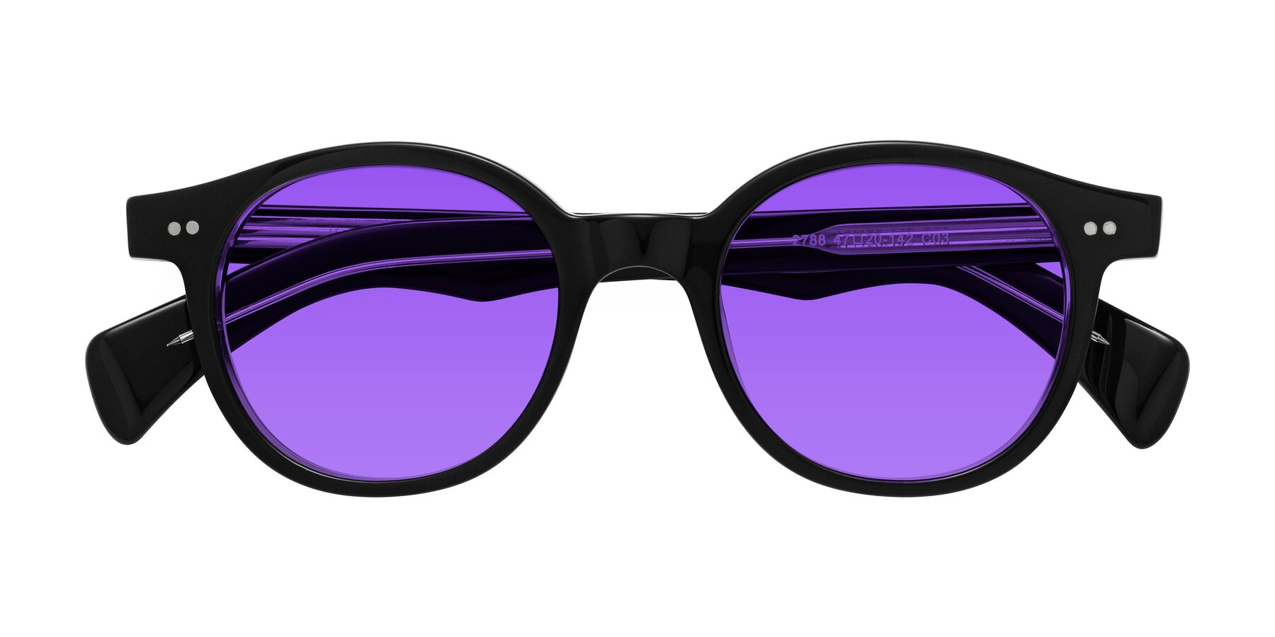 Folded Front of Kaju in Black/Clear with Purple Tinted Lenses