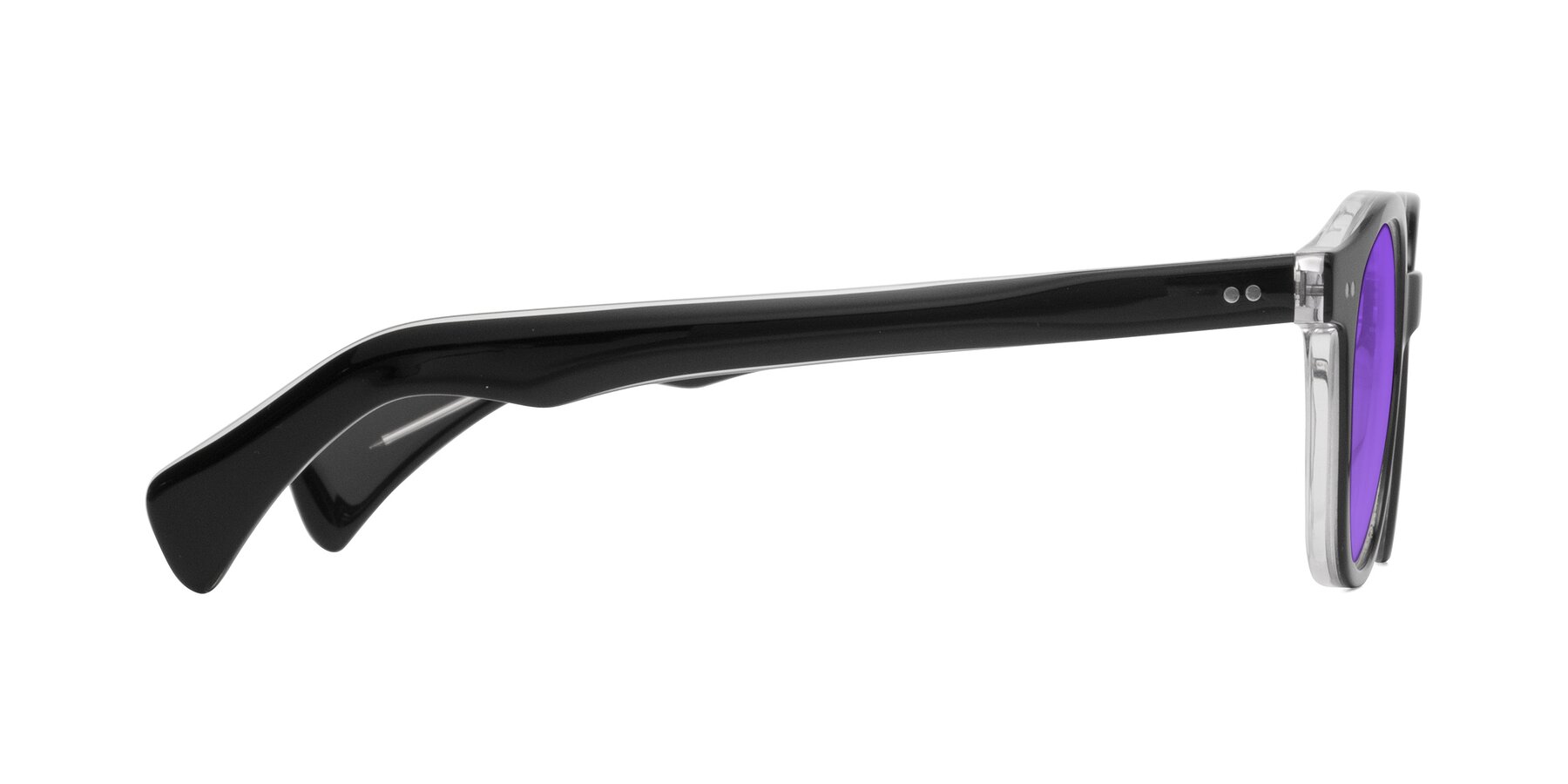 Side of Kaju in Black/Clear with Purple Tinted Lenses