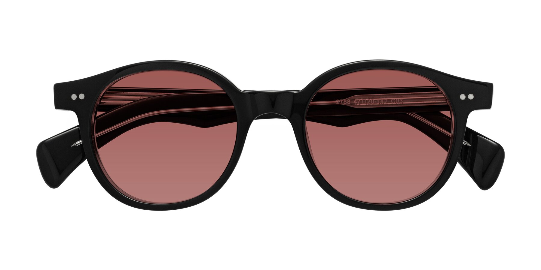 Folded Front of Kaju in Black/Clear with Garnet Tinted Lenses