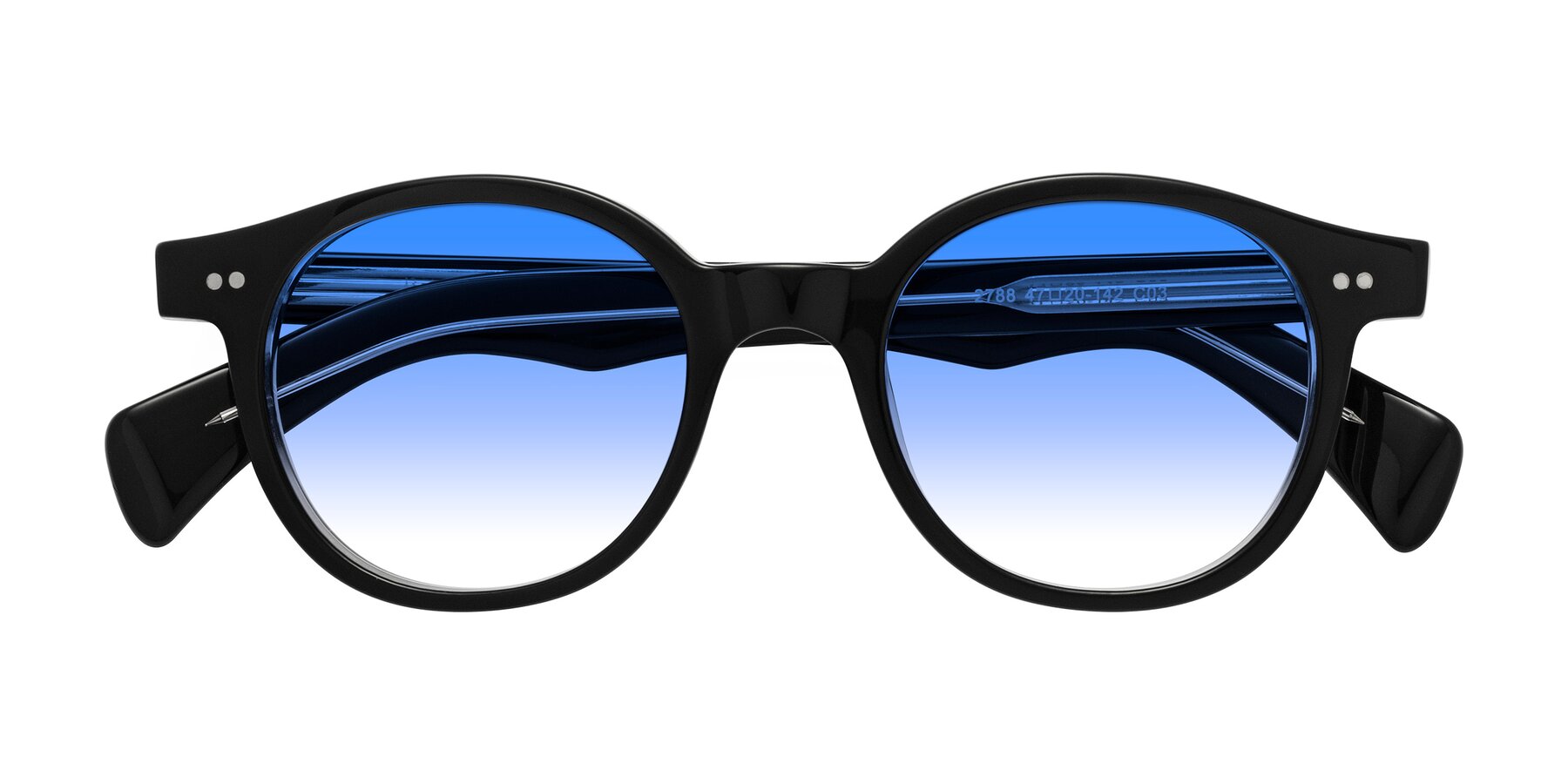 Folded Front of Kaju in Black/Clear with Blue Gradient Lenses