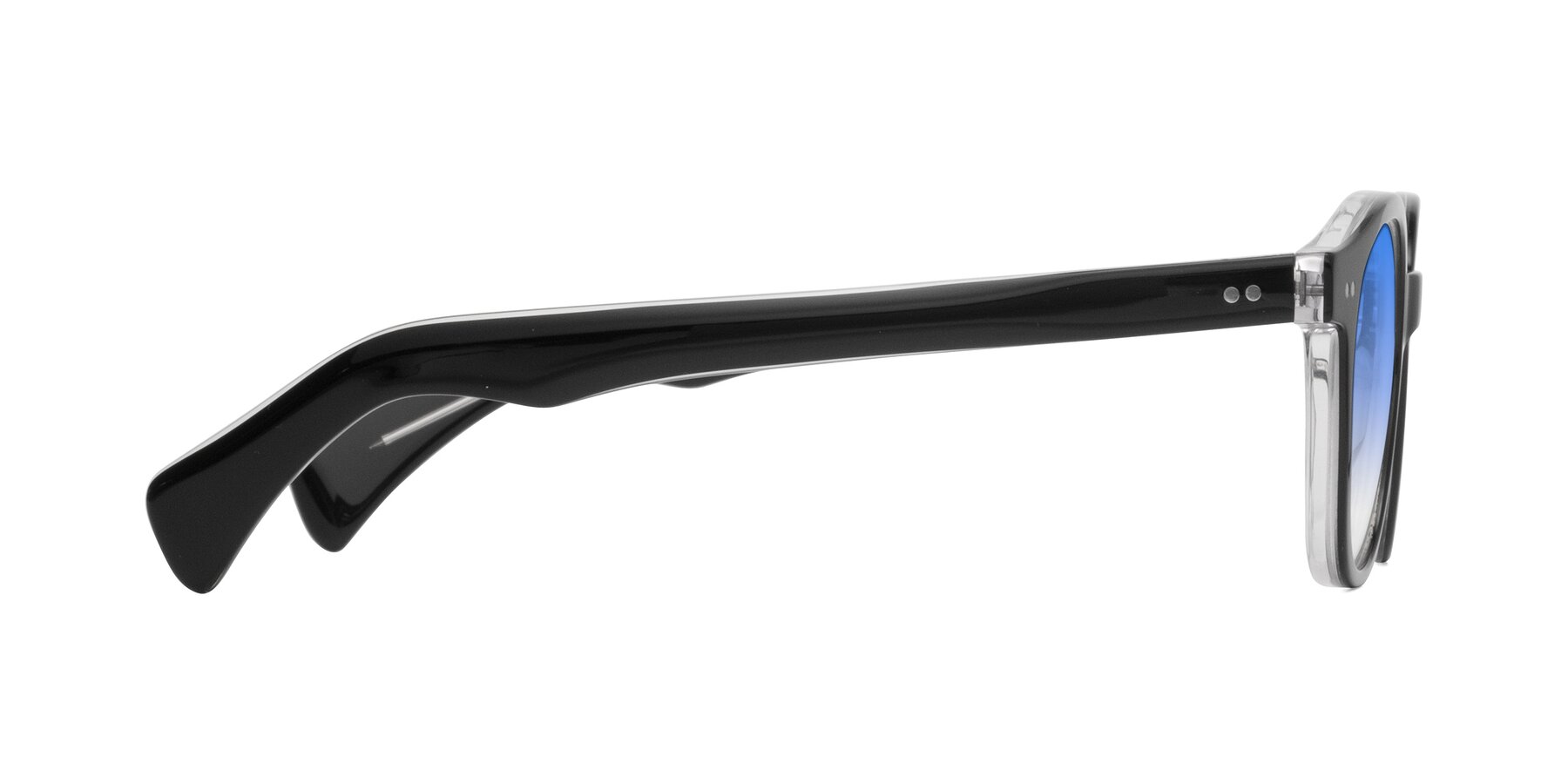Side of Kaju in Black/Clear with Blue Gradient Lenses