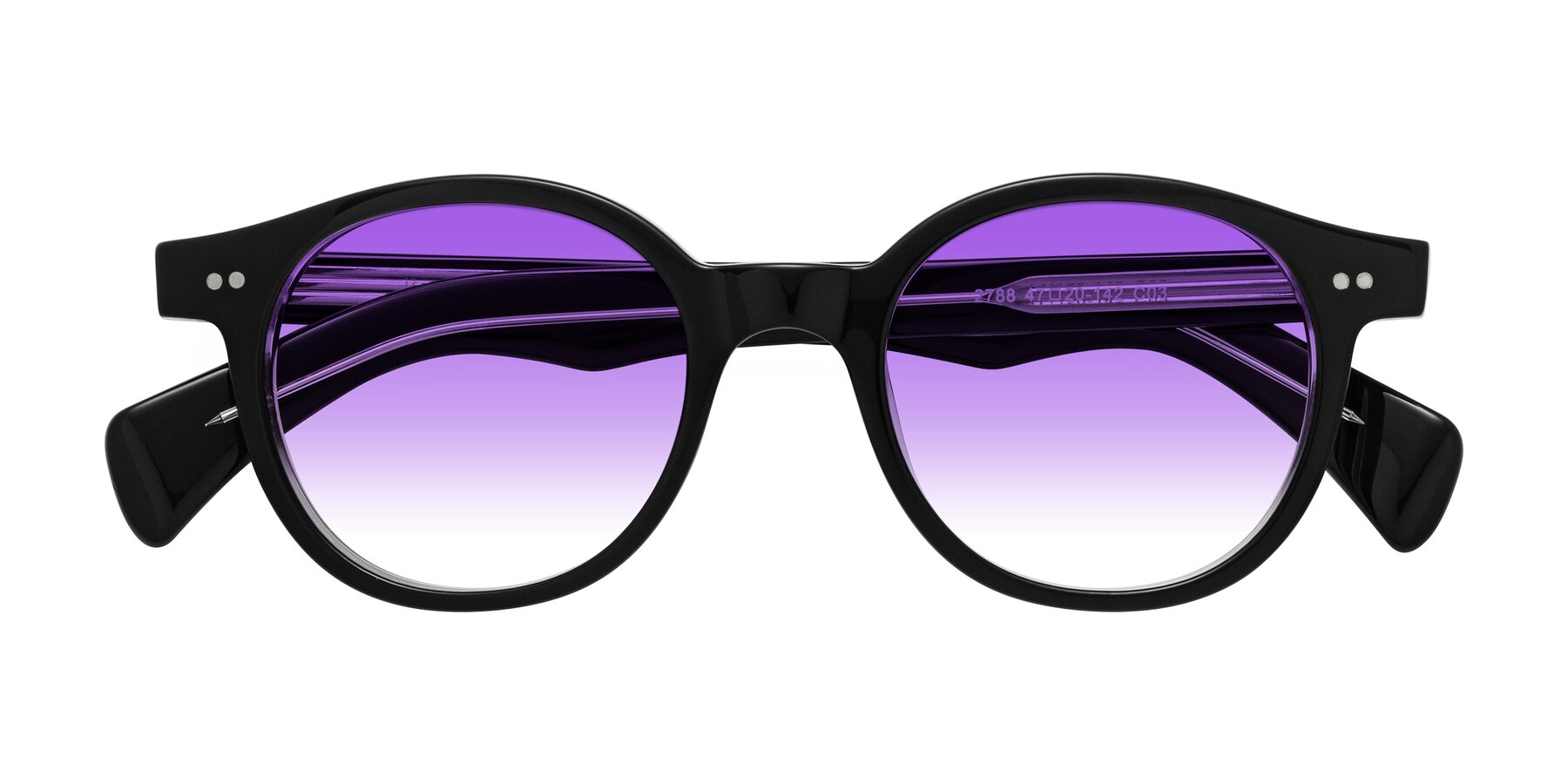 Folded Front of Kaju in Black/Clear with Purple Gradient Lenses