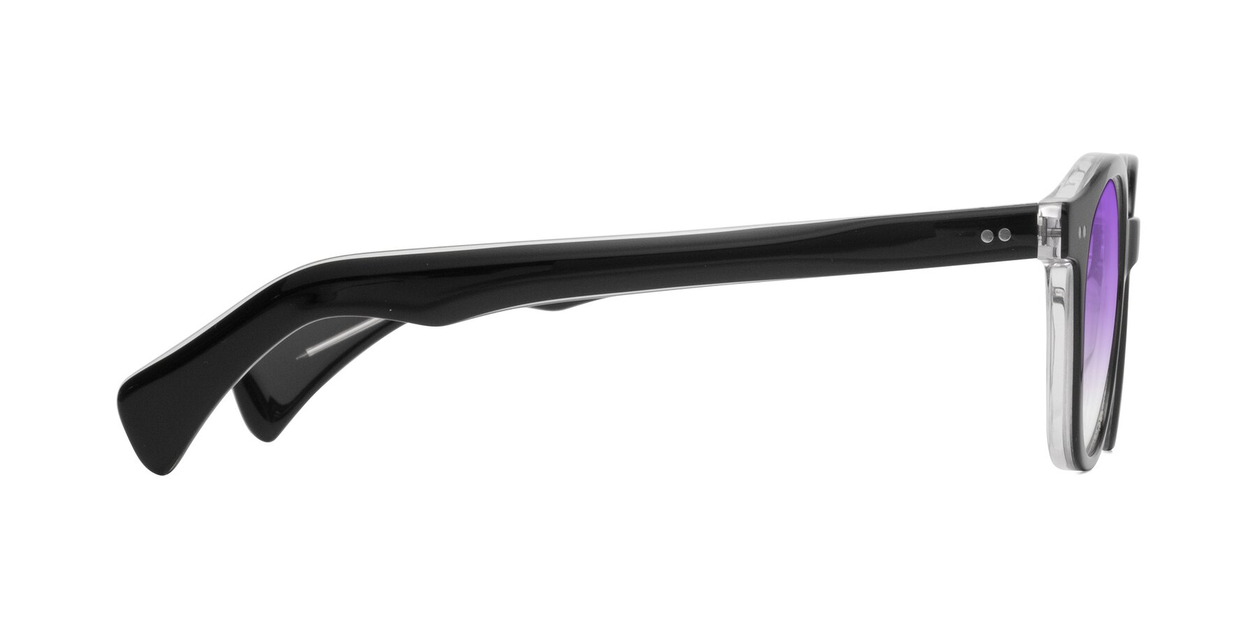 Side of Kaju in Black/Clear with Purple Gradient Lenses