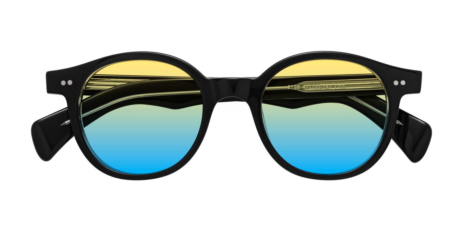 Folded Front of Kaju in Black/Clear with Yellow / Blue Gradient Lenses