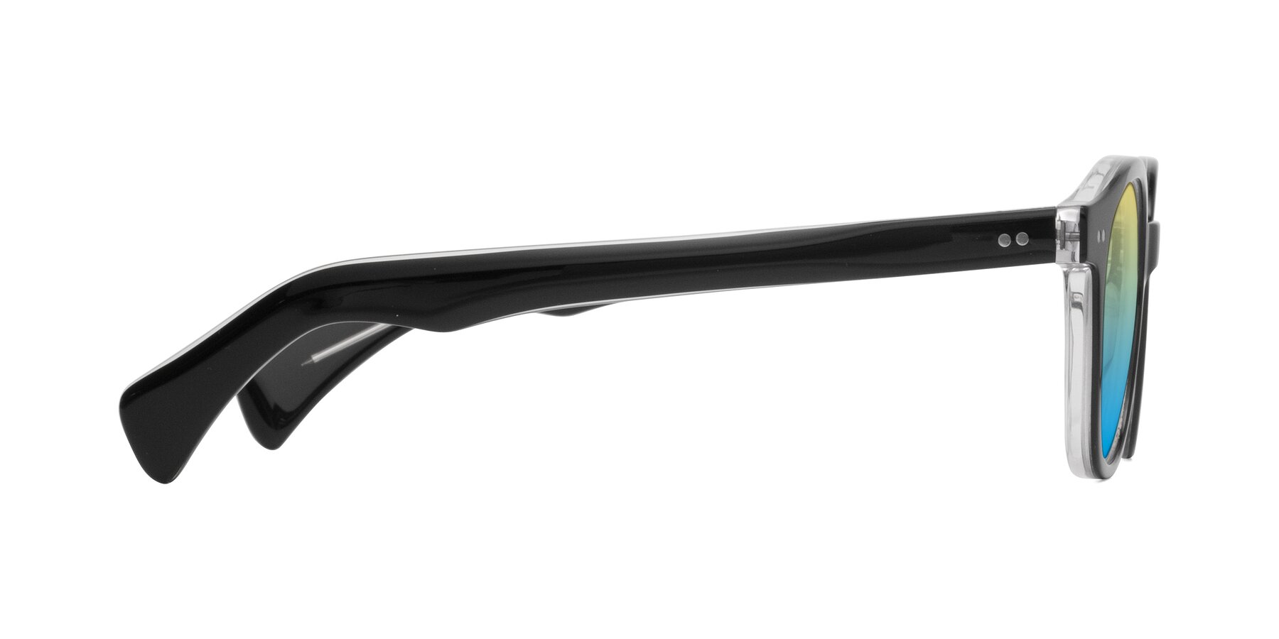 Side of Kaju in Black/Clear with Yellow / Blue Gradient Lenses