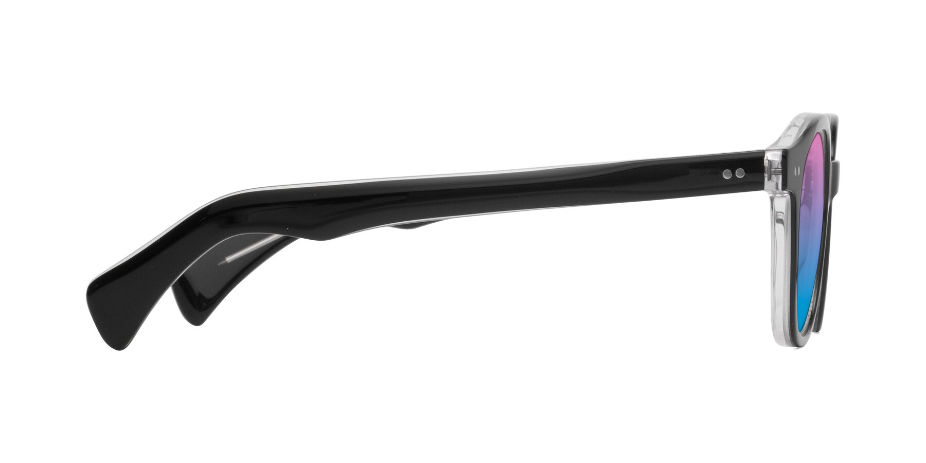 Side of Kaju in Black/Clear with Pink / Blue Gradient Lenses