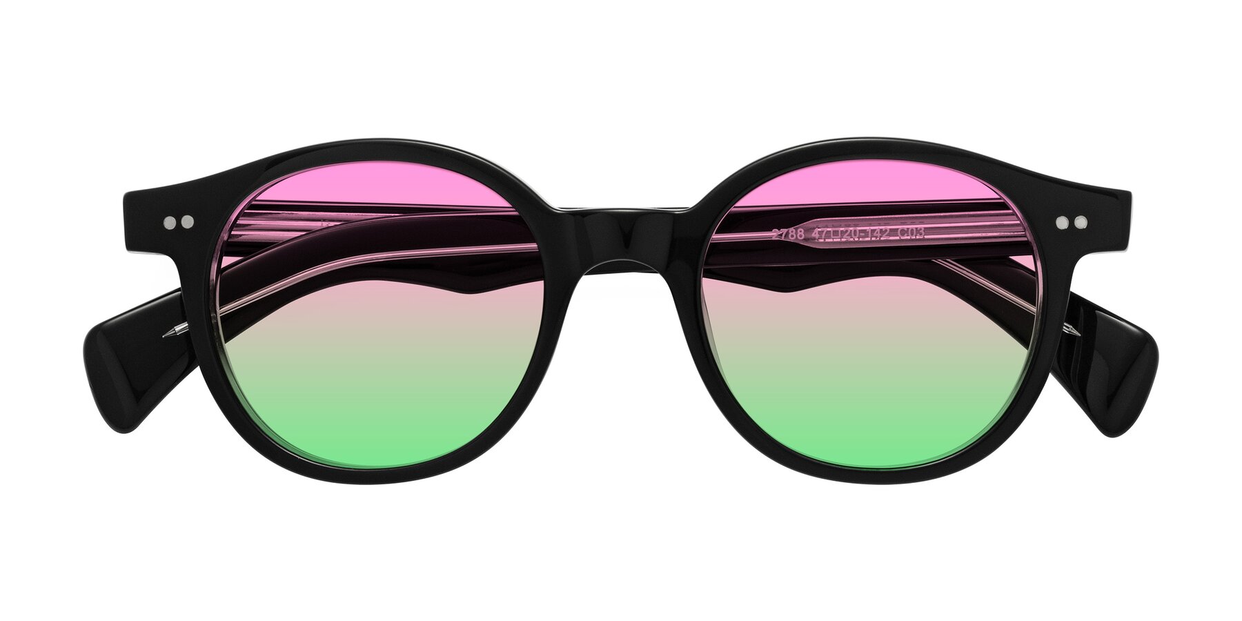 Folded Front of Kaju in Black/Clear with Pink / Green Gradient Lenses