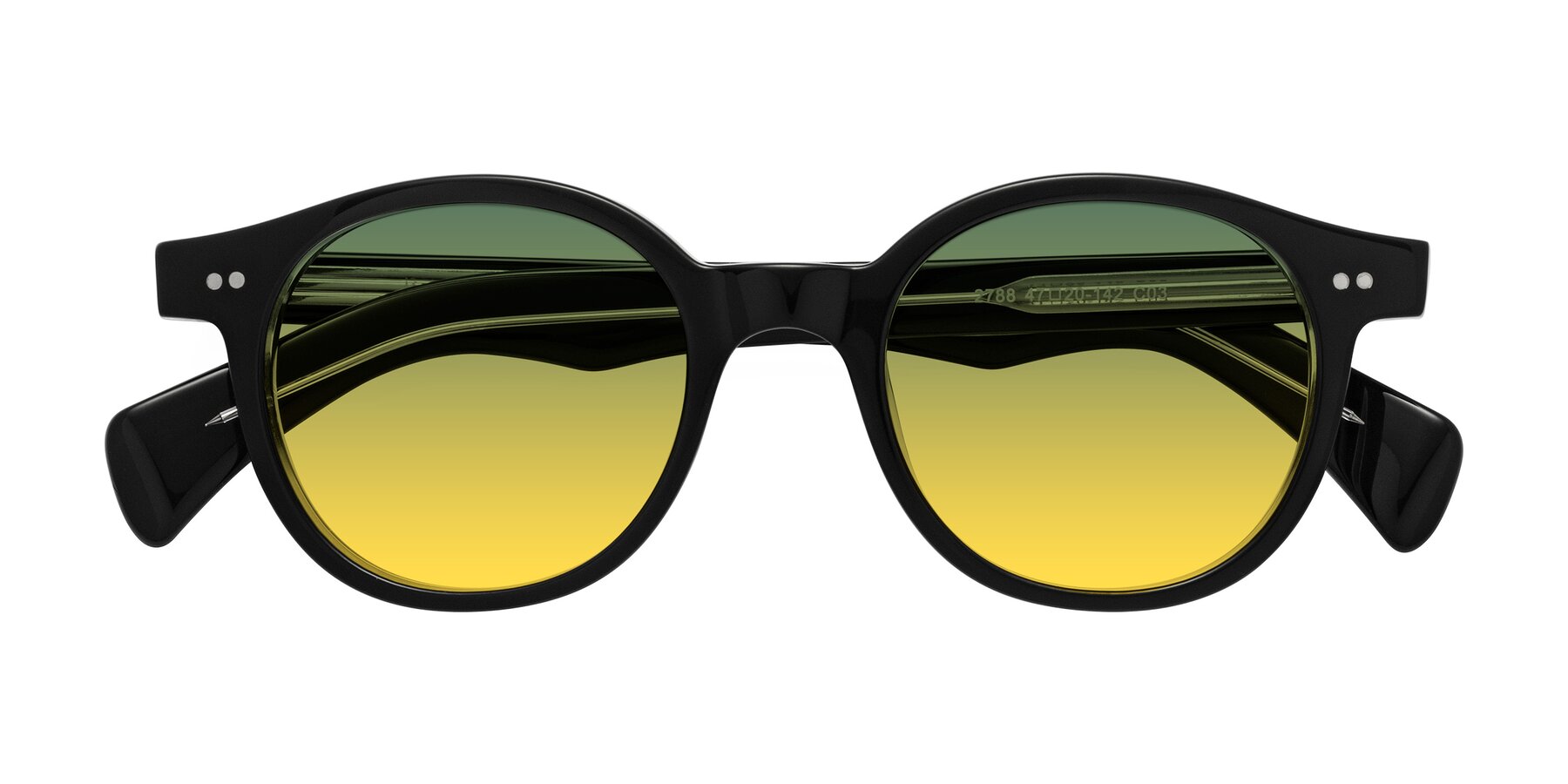 Folded Front of Kaju in Black/Clear with Green / Yellow Gradient Lenses