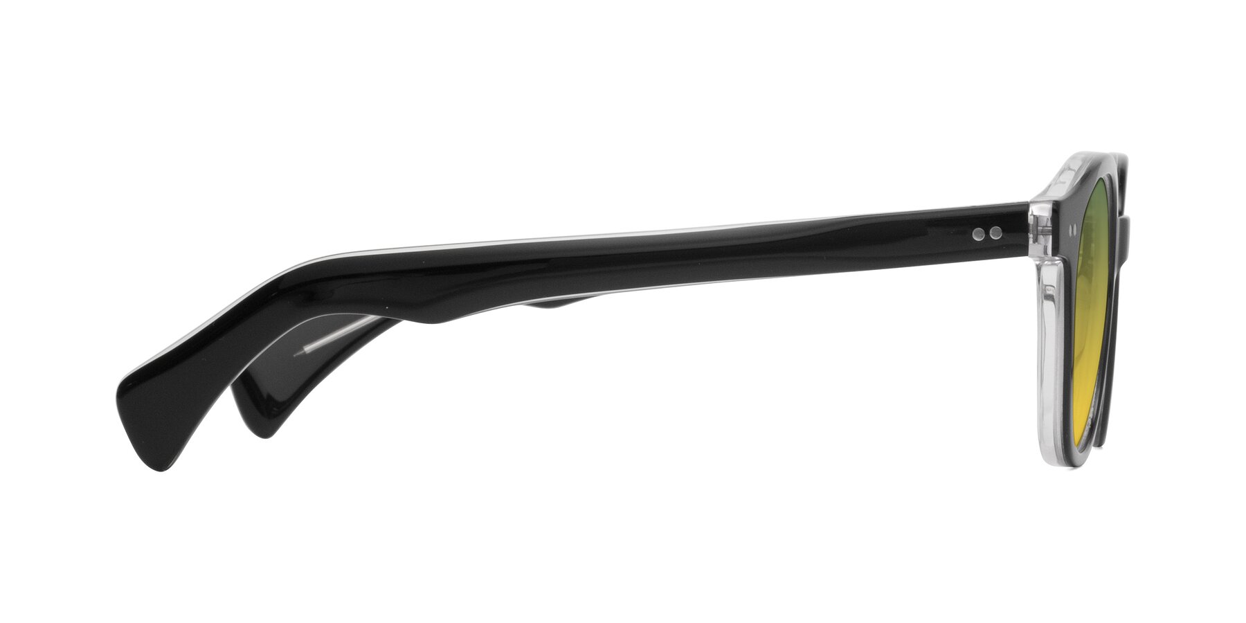 Side of Kaju in Black/Clear with Green / Yellow Gradient Lenses