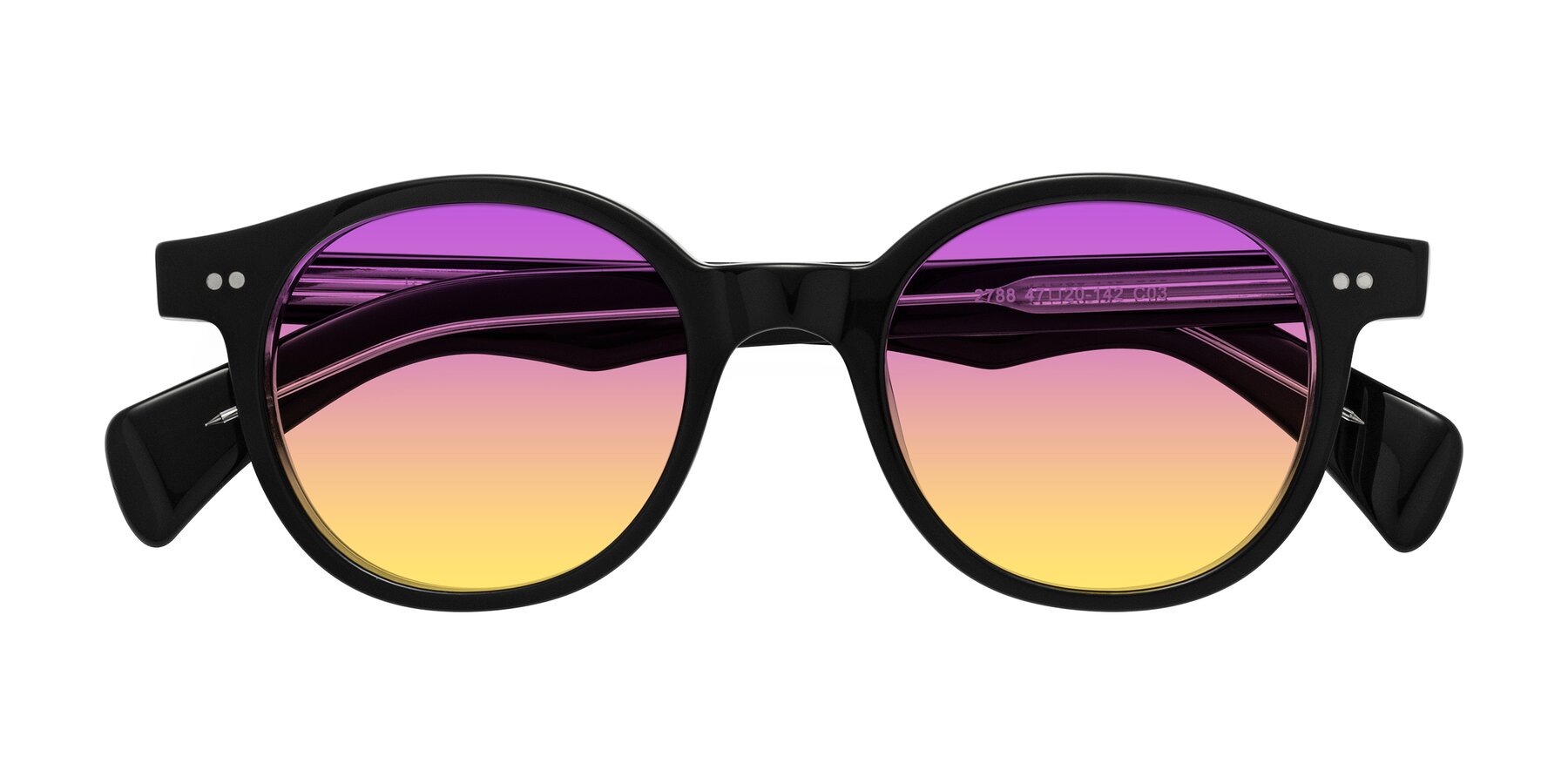 Folded Front of Kaju in Black/Clear with Purple / Yellow Gradient Lenses