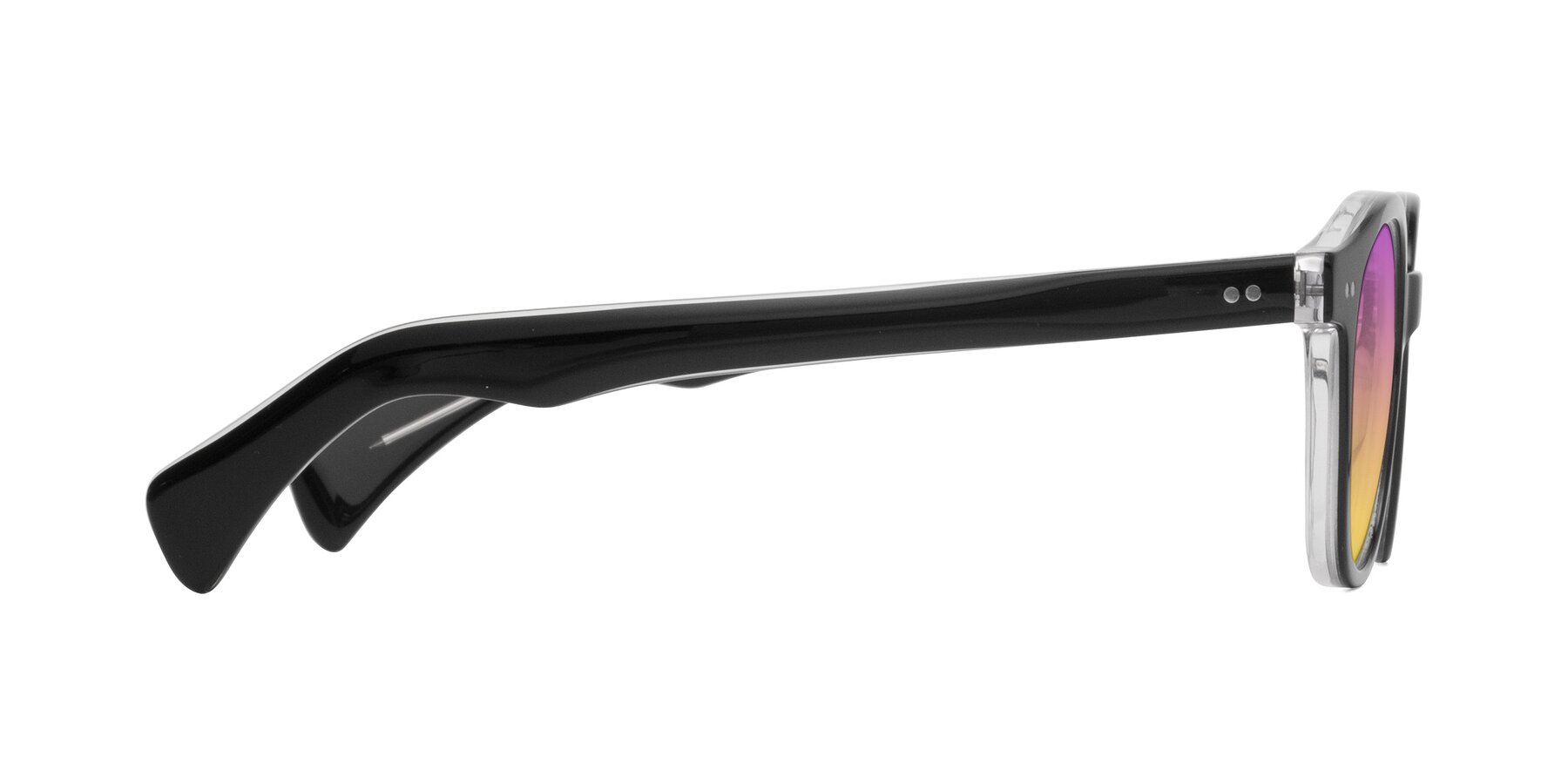 Side of Kaju in Black/Clear with Purple / Yellow Gradient Lenses