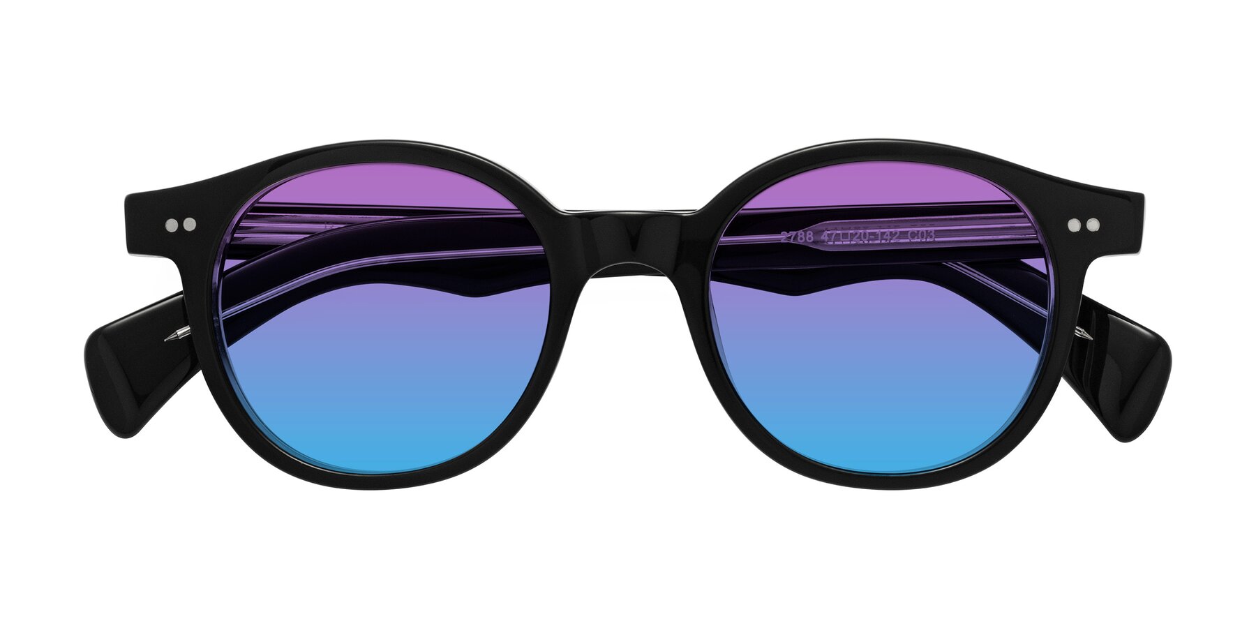Folded Front of Kaju in Black/Clear with Purple / Blue Gradient Lenses