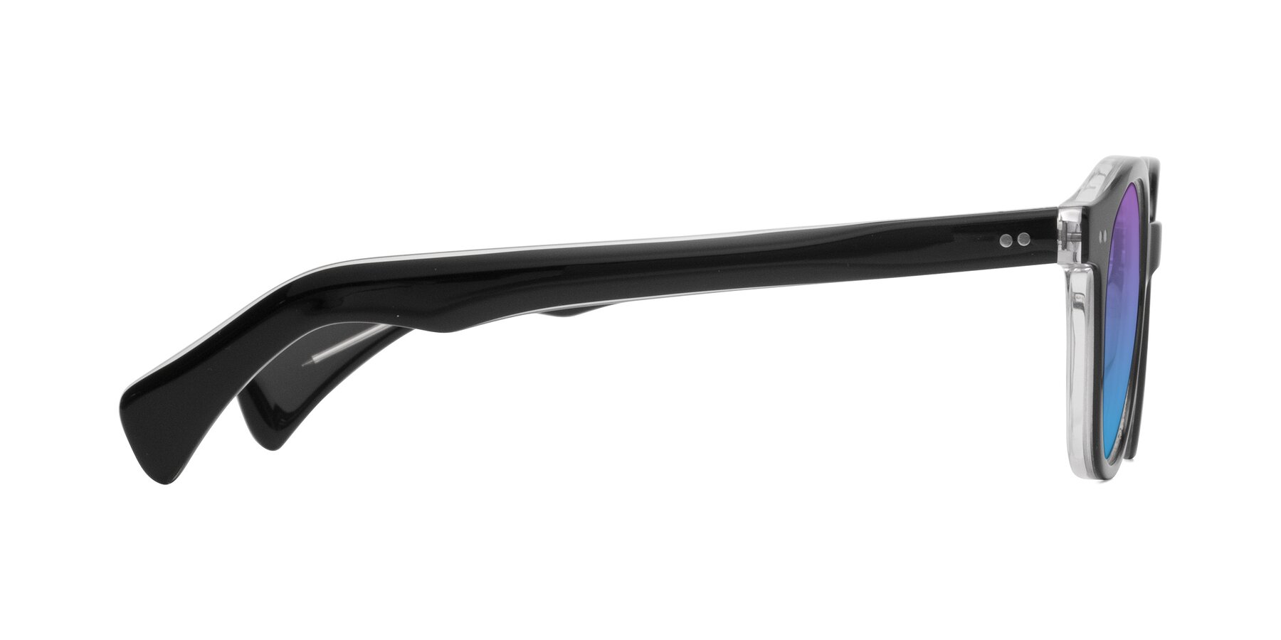 Side of Kaju in Black/Clear with Purple / Blue Gradient Lenses