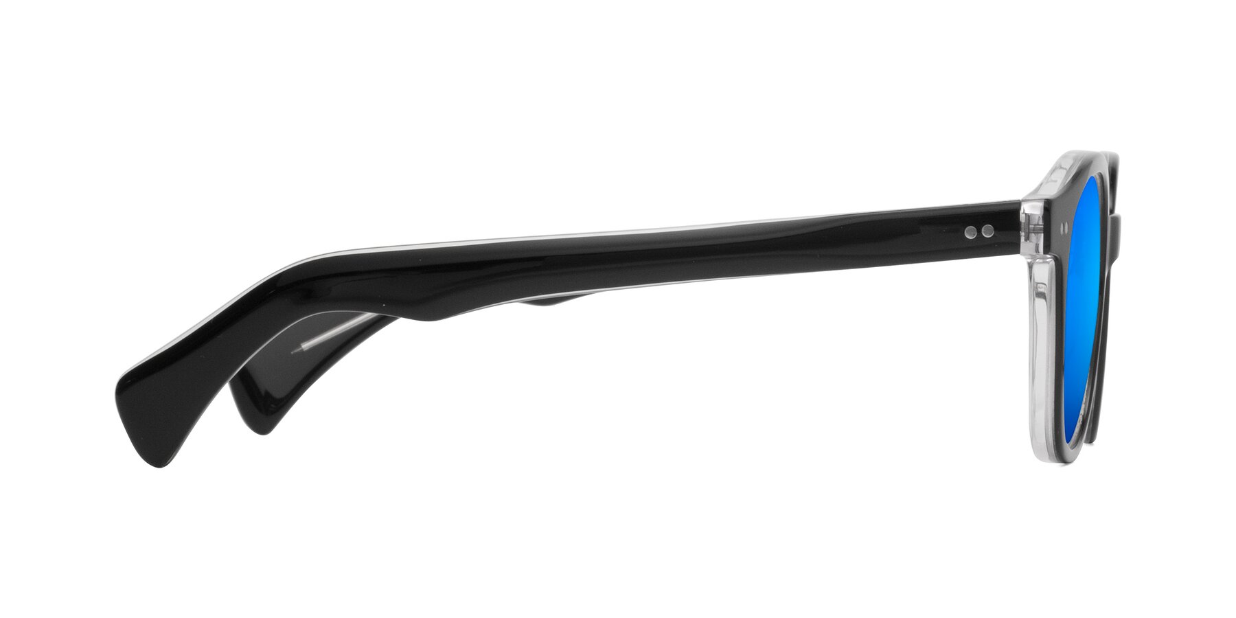 Side of Kaju in Black/Clear with Blue Mirrored Lenses