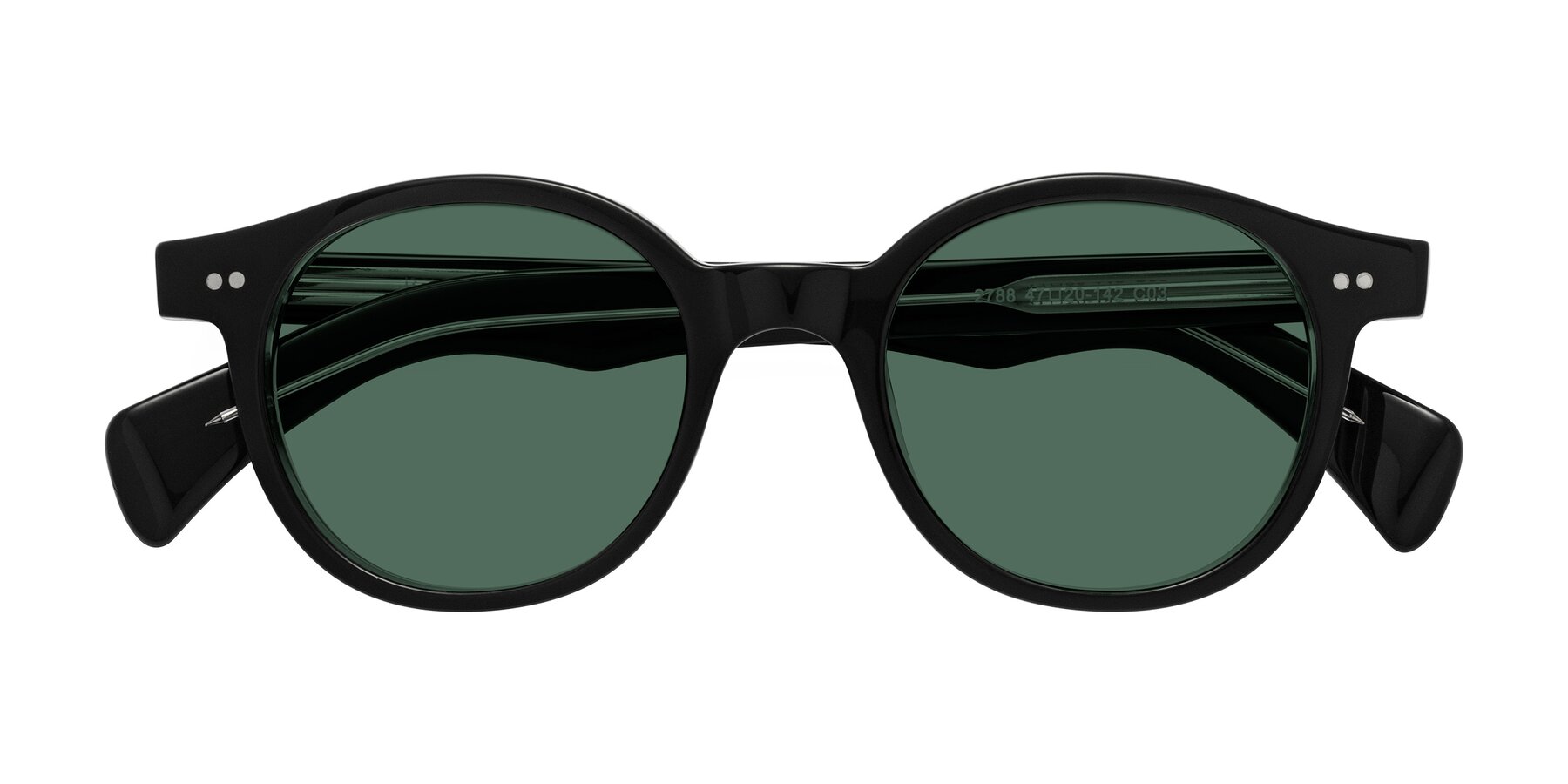 Folded Front of Kaju in Black/Clear with Green Polarized Lenses