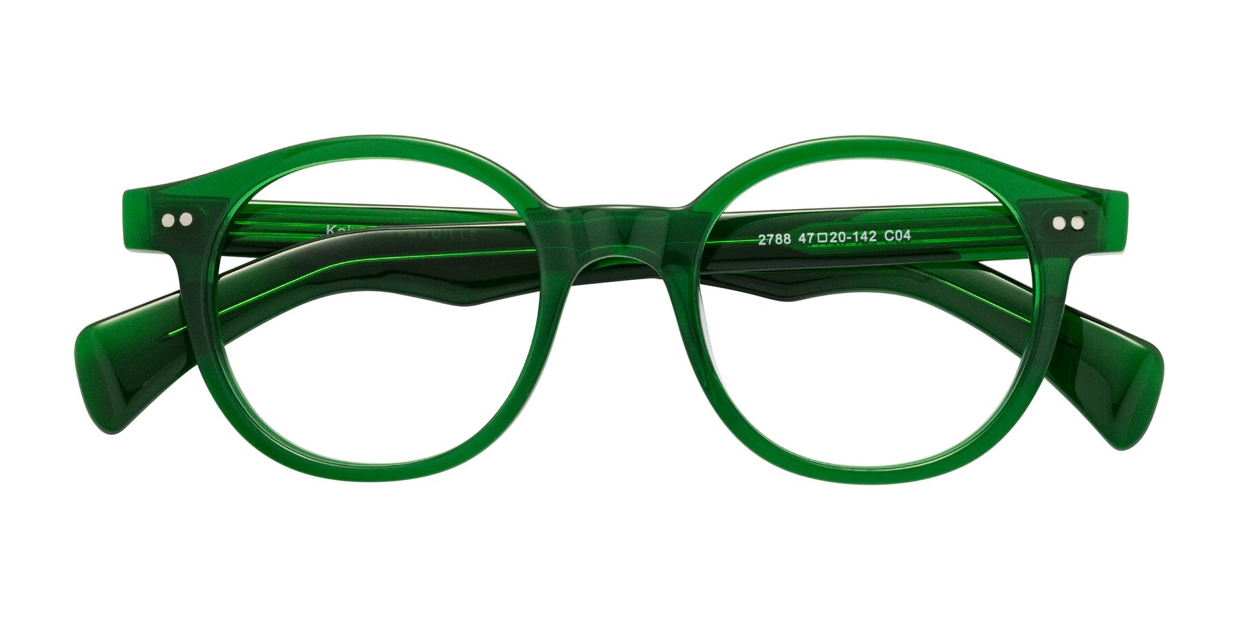 Folded Front of Kaju in Green with Clear Eyeglass Lenses