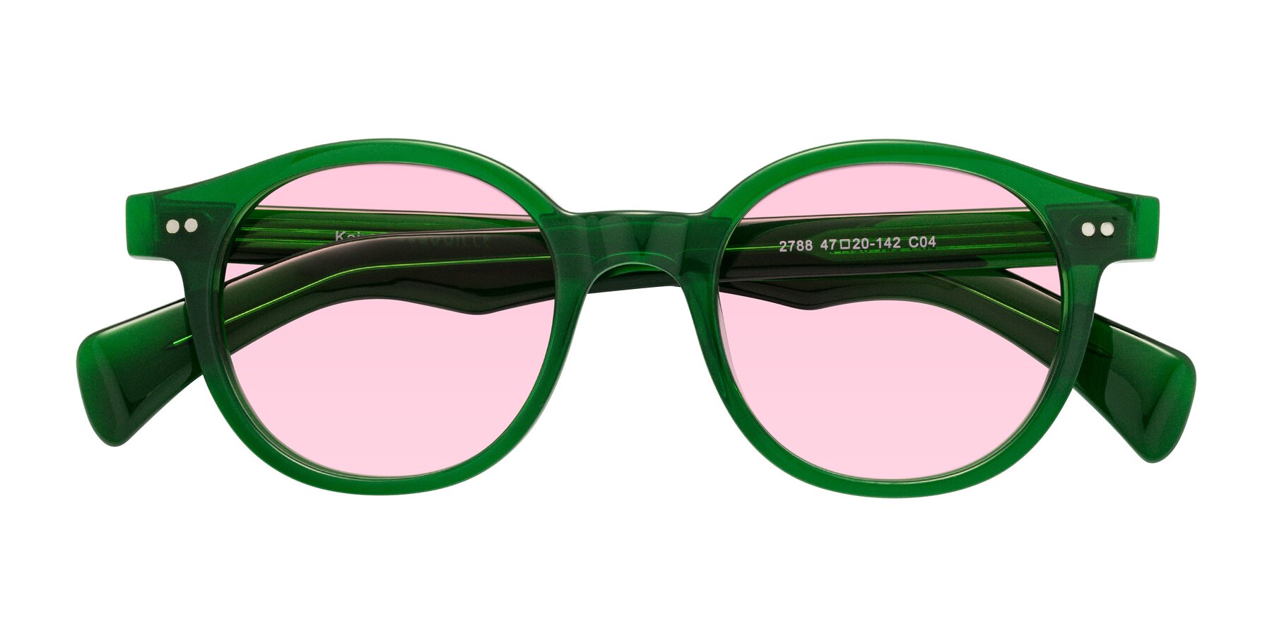 Folded Front of Kaju in Green with Light Pink Tinted Lenses