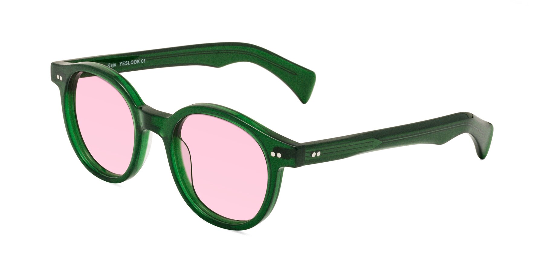 Angle of Kaju in Green with Light Pink Tinted Lenses