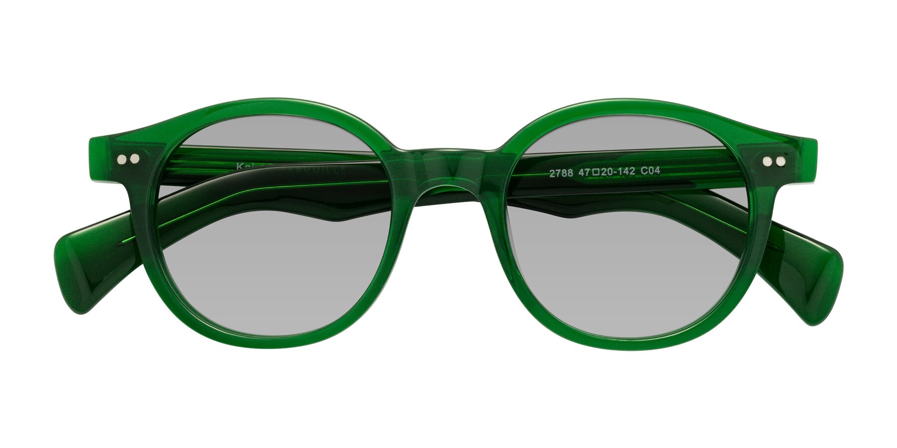 Folded Front of Kaju in Green with Light Gray Tinted Lenses