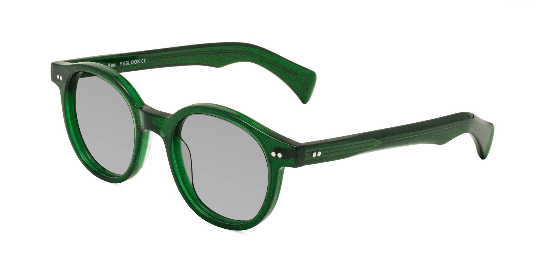 Angle of Kaju in Green with Light Gray Tinted Lenses