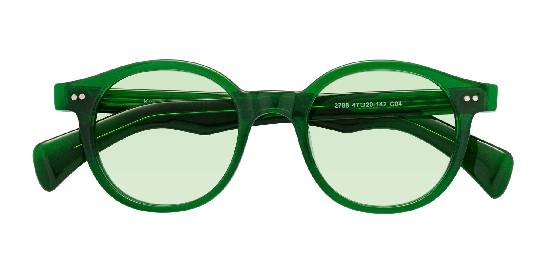 Folded Front of Kaju in Green with Light Green Tinted Lenses