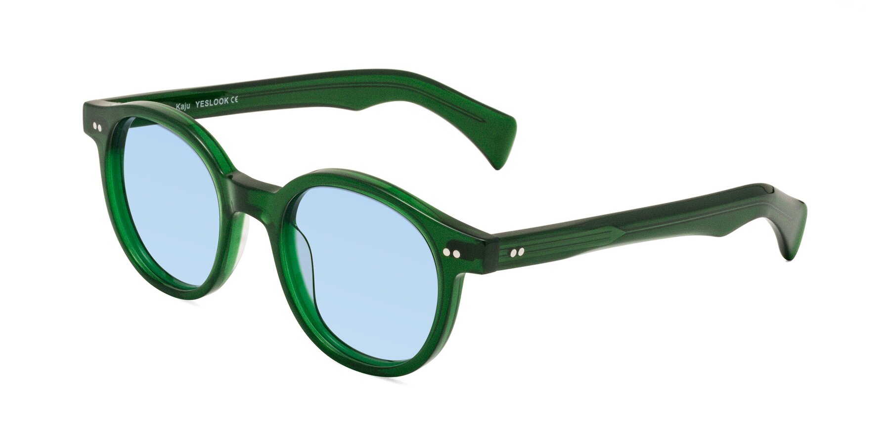 Angle of Kaju in Green with Light Blue Tinted Lenses